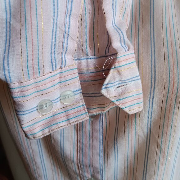 Vintage 80's Striped Button-Up Shirt Womens 9/10 Granny Secretary Pink Striped - Picture 3 of 6